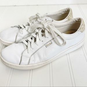 kate spade White Leather Sneakers with Gold Heel Detail
